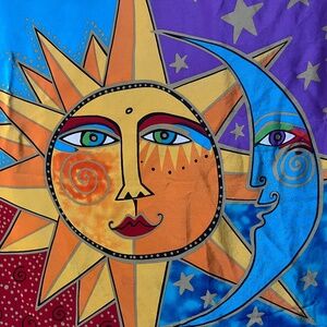 Laurel Burch Scarf Sun and Moon Bright and Bold Celestial Silk Square